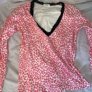 Brandy Melville Leopard Print V Neck Top